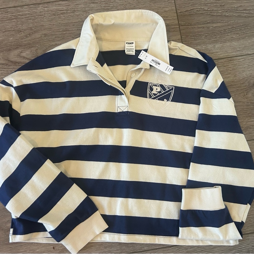 PINK by Victoria's Secret long-sleeve crop rugby polo shirt.